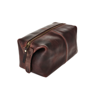 Classic Dark Brown Leather Wash Bag