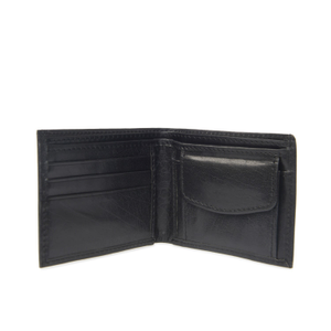Classic Black Leather Wallet With Coin Pocket