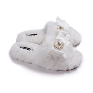 Anya Slider Slipper With Diamante In Cream (L)