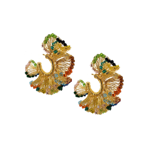 Multi & Gold Rio Hoops Handmade Crochet Earrings