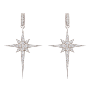 North Star Burst Large Drop Earrings Silver