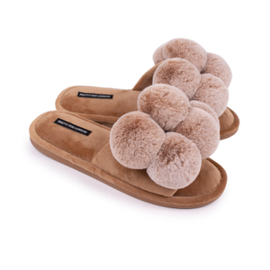 Dolly Fun Pom Slider Slippers In Caramel (M)