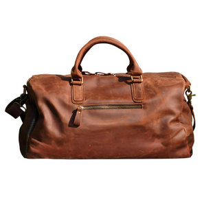Genuine Leather Gym Bag With Shoe Storage - Russet Brown