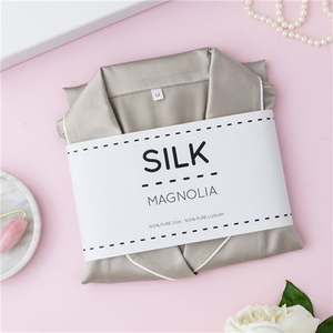 Silk Magnolia - Silk Nightshirt Piped In Ivory L Pearl Grey