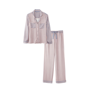 Boyfriend Fit Striped Pyjama In Pink & Grey (M)