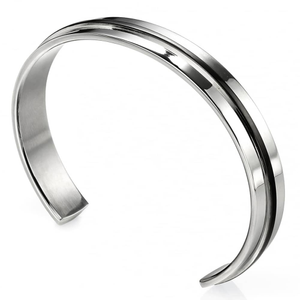 Fred Bennett Stainless Steel Black PVD Stripe Open Cuff B3393