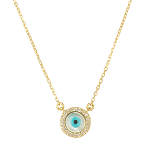 Evil Eye Mother Of Pearl Necklace Cz Gold
