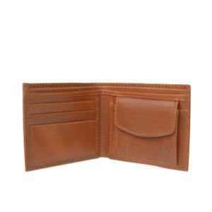 Classic Tan Leather Wallet With Coin Pocket