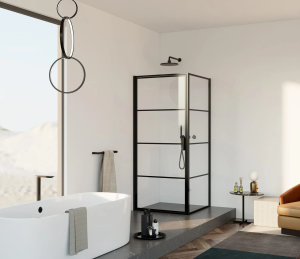 Douchecabine 90x90x200cm serie Rafaella mat zwart 6mm rookglas Nano veiligheidsglas