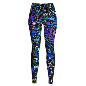 High Waist Yoga Leggings In Night Garden (M)