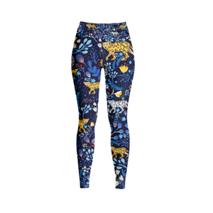 High Waist Yoga Leggings In Blue Leopards (XL)