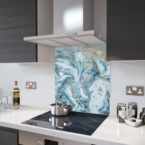 Glass Splashback in Liquid Aqua - 60cm Wide x 75cm High