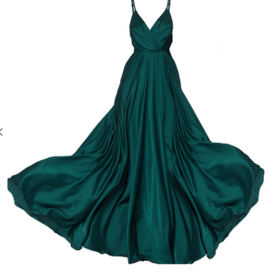 Emerald Satin Long Evening Dress (XL)