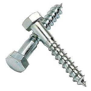 M10 x 180 Mild Steel Hexagon Head Coach Screw Bright Zinc Plated, DIN 571