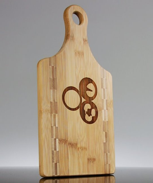 Custom Engraved Paddle Shaped Bamboo Cutting Board with Butcher Block Inlay