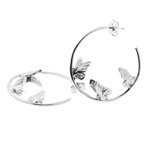 Butterfly Hoop Earrings - Silver