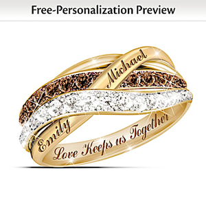 Solid 1K Gold 24-Diamond Together In Love Personalized Ring