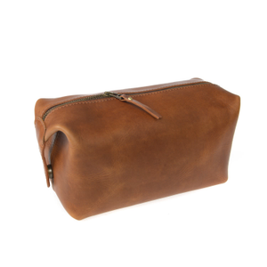Deluxe Tan Leather Wash Bag