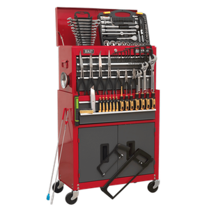 Sealey AP2200BBCOMBO Topchest & Rollcab Combination 6 Drawer with Ball Bearing Slides - Red/Grey & 128pc Tool Kit