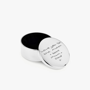 Round Silver Handwriting Trinket Box