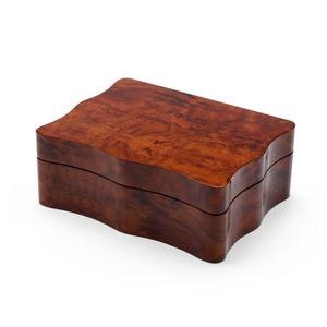 Gorgeous 30 Note Wood Stain Scalloped Shape Musical Jewelry Box