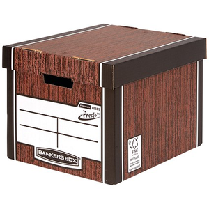 Bankers Box Premium Presto Tall Storage Box, Woodgrain, Pack of 5