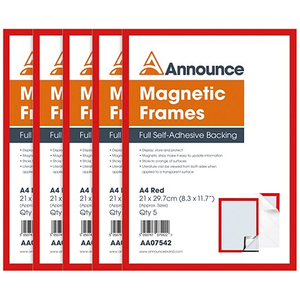 Announce Magnetic Frames, A4, Red, Pack of 5