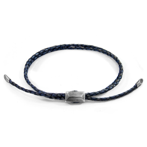 Indigo Blue Edward Silver & Braided Leather Skinny Bracelet (one size)