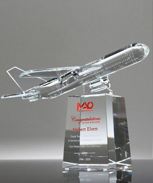 Airline Pilot Retirement Award - Crystal Airplane Trophy