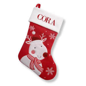 White Reindeer Red Santa Stocking