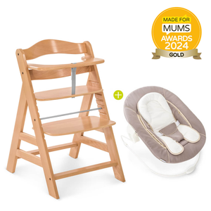 Hauck Alpha+ Wooden Highchair & Bouncer - Natural