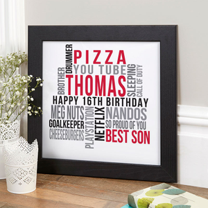 Personalised 16th Birthday Gift for Boys of Text Art
