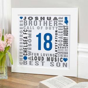 18th Birthday Gift for Boys of Personalised Age Square Print