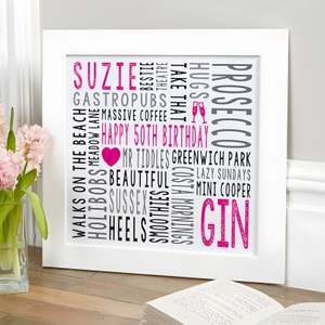 50th Birthday Gift For Her Personalised Square Word Art