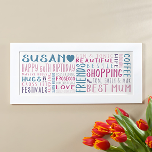 50th Birthday Gift for Her of Personalized Panoramic Word Art