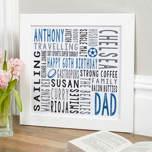 60th Birthday Gift For Him Personalised Square Word Art