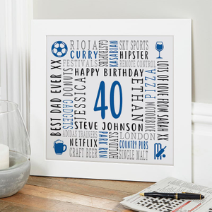 40th Birthday Present For Men Personalised Word Art Picture