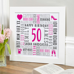 50th Birthday Present For Women Personalised Word Art Picture