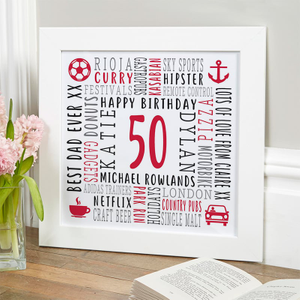 50th Birthday Present For Men Personalised Word Art Picture