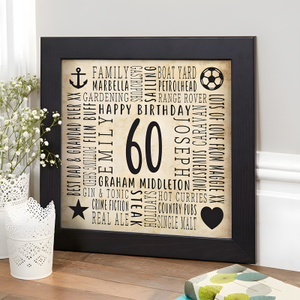 60th Birthday Present For Men Personalised Word Art Picture
