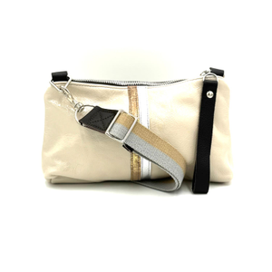 Nancy Crossbody Bag In Eggshell With Metallic Stripes