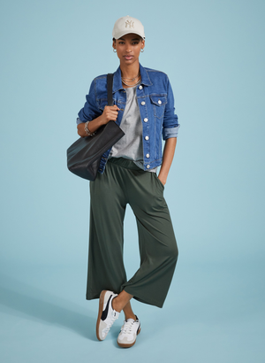 Cropped Palazzo Trousers - 10 (UK Size 10) / Deep Khaki
