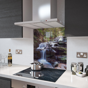 Glass Splashback With Fixing Holes in Waterfall - 65cm Wide x 70cm High