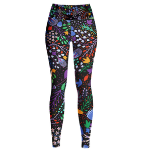 High Waist Yoga Leggings In Night Dreaming Of Garden (M)