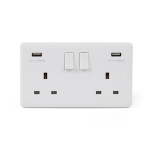 Lieber Silk White 3.1A 2 Gang Double USB Socket - Curved Edge