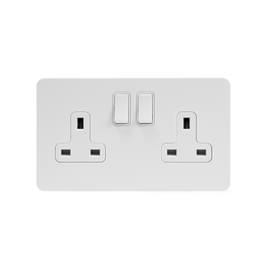 Soho Lighting White Metal Flat Plate 2 Gang Socket Double Pole 13A