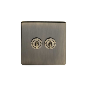 The Charterhouse Collection 2 Gang Intermediate Toggle Switch Screwless Antique Brass