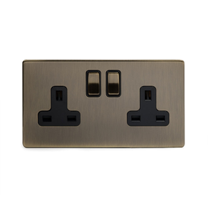 Soho Lighting Antique Brass 2 Gang Socket 13A Double Pole with Black Insert