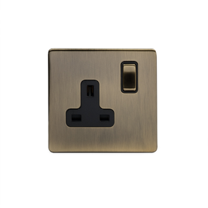 Soho Lighting Antique Brass 1 Gang Socket Black Insert 13A Double Pole