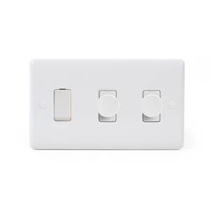 Lieber Silk White 3 Gang Rocker and Dimmer Switch Combo(1 x 2 Way Switch & 2 x Intelligent Dimmer) - Curved Edge